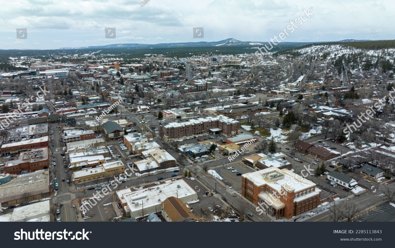 Aerial view of downtown Flagstaff in Arizona. #2285113843