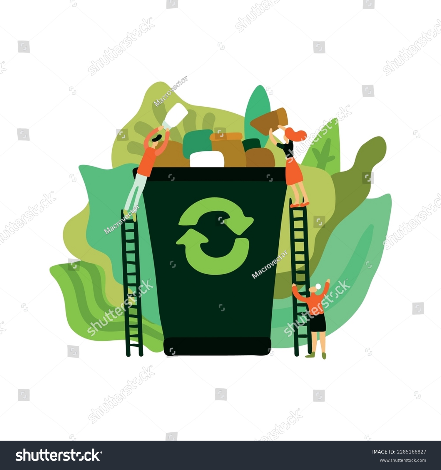 Ecological restoration flat composition with people collecting rubbish for recycling vector illustration #2285166827