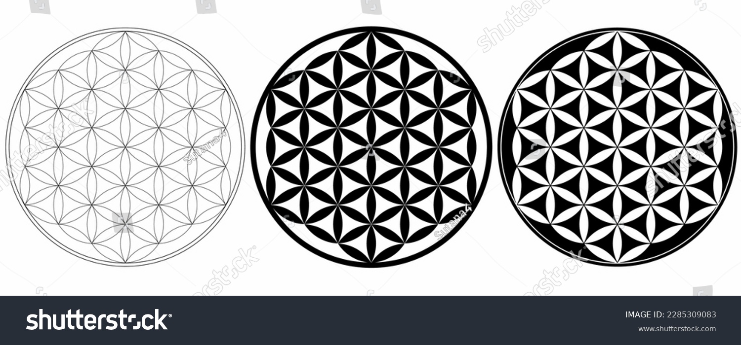 outline silhouette flower of life Symbol set isolated on white background #2285309083
