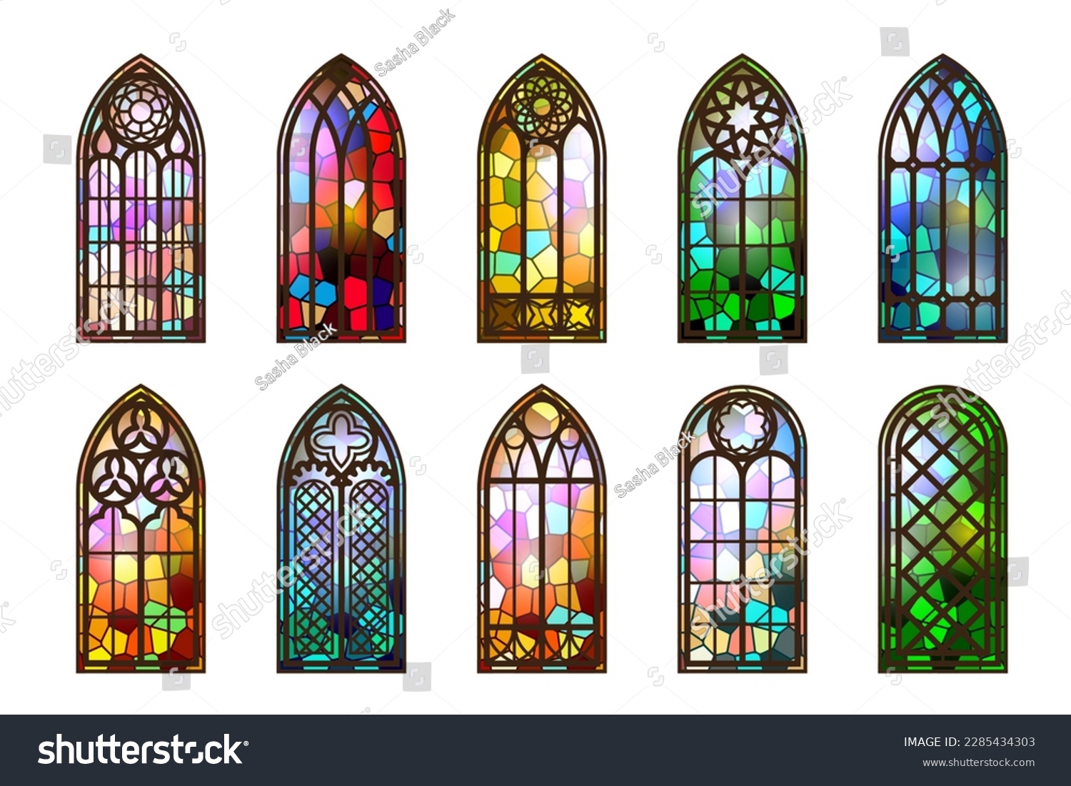 Gothic stained glass windows. Church medieval - Royalty Free Stock ...