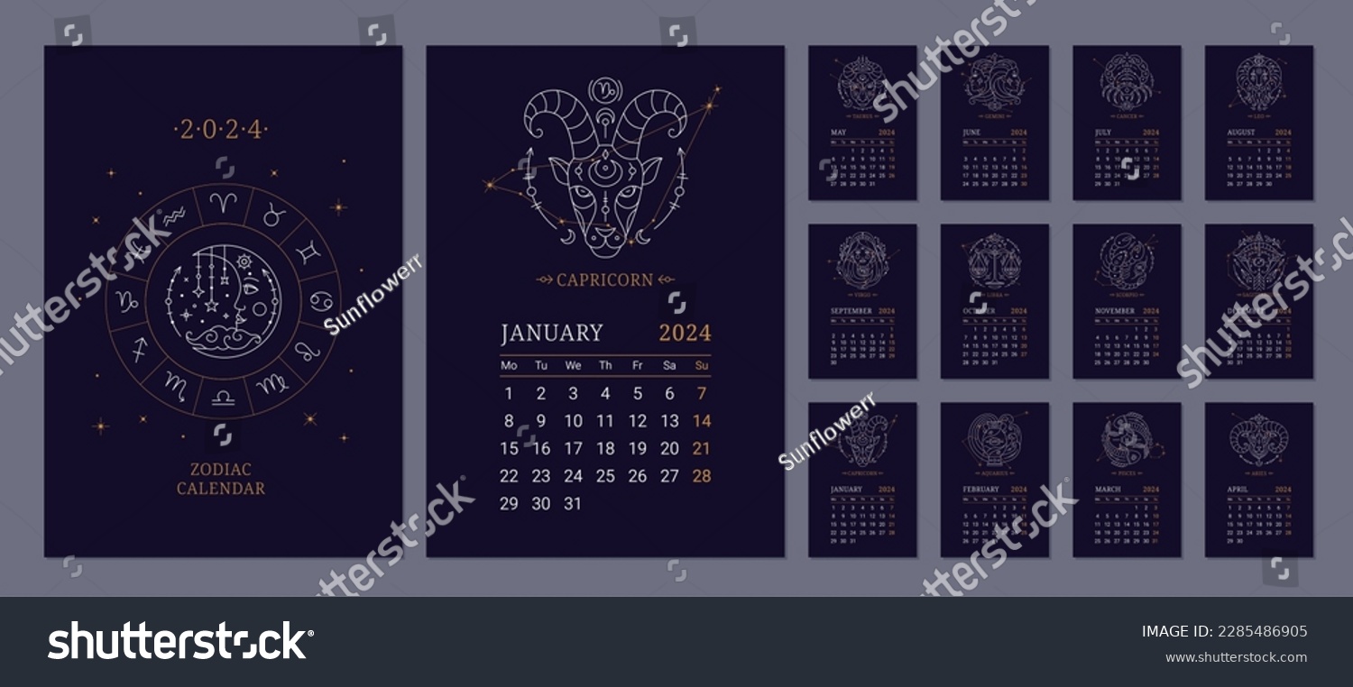 2024 Astrology wall monthly calendars with - Royalty Free Stock Vector ...