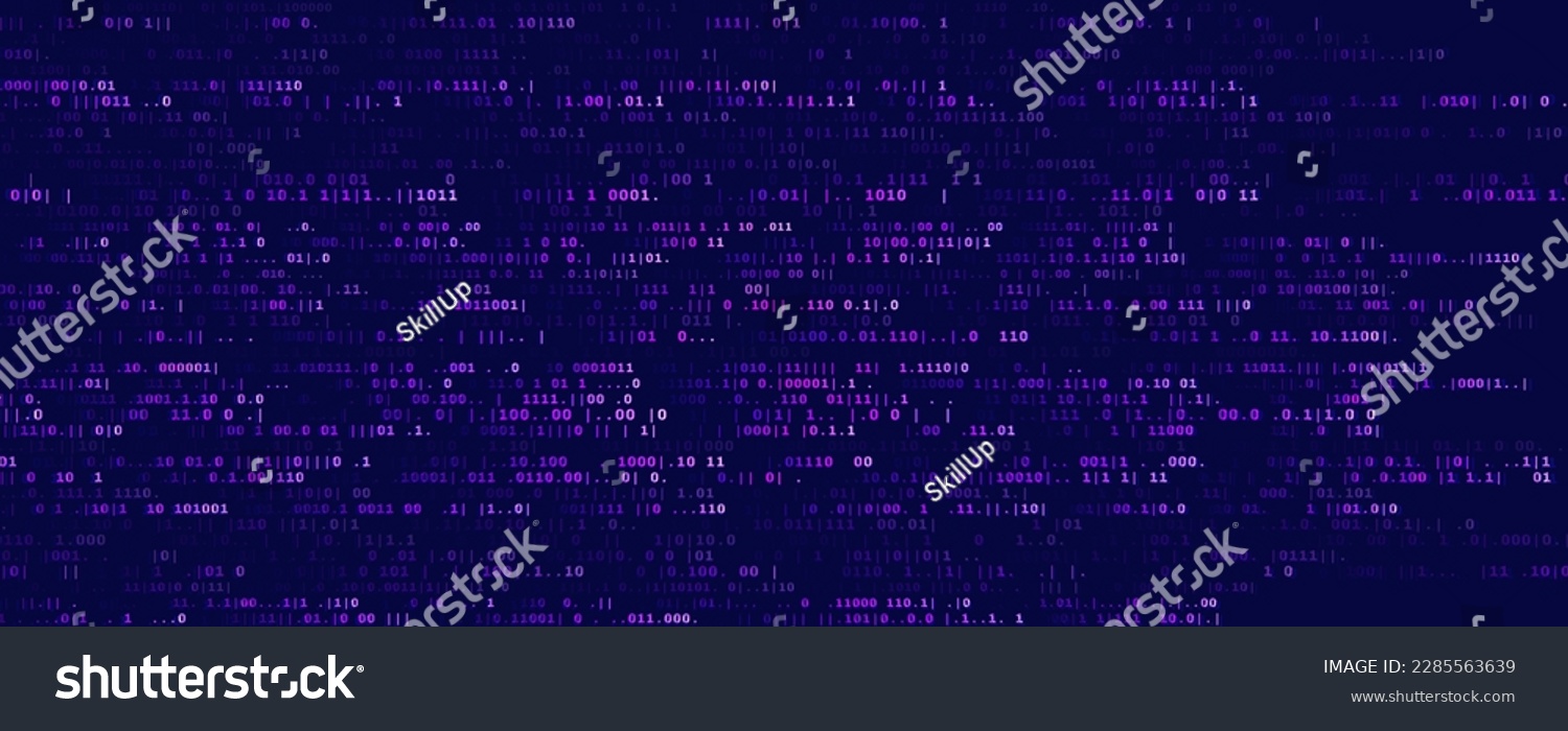 Abstract Binary Software Programming Code Background. Random Parts of Program Code. Digital Data Technology Concept. Random Binary Data Matrix Wide Vector Illustration. #2285563639