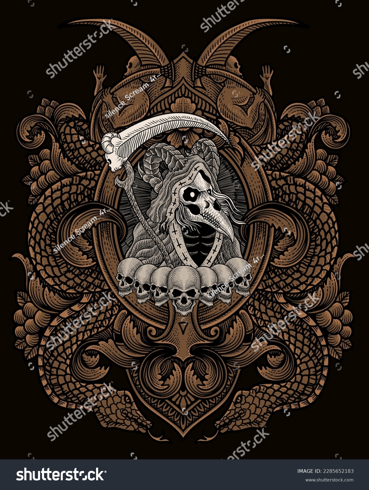 Illustration of scary grim reaper skull with - Royalty Free Stock ...