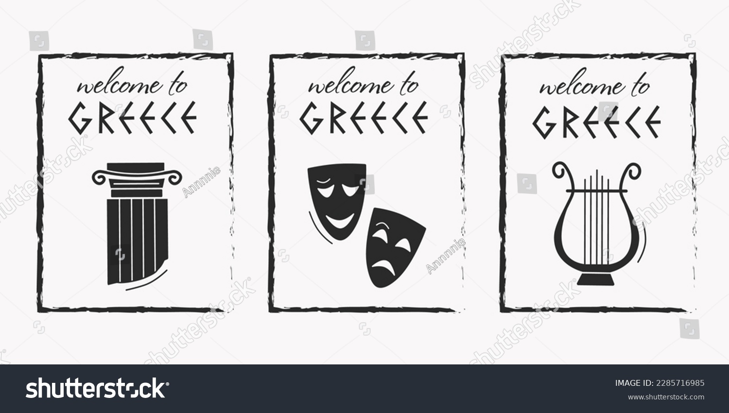 Set of ancient greek stickers. Heads of women, helmet, amphora, dagger, column. Classic statues in modern style, isolated hand drawn #2285716985