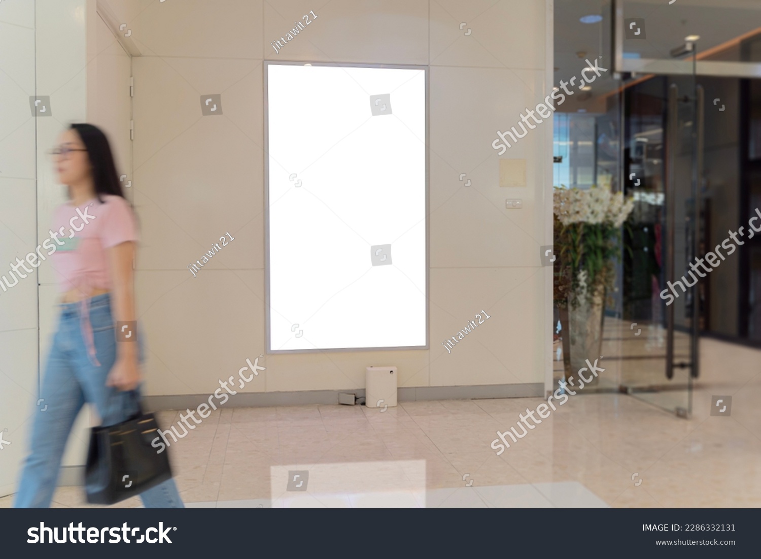 Digital advertisiment in shopping mall mockup. Blank billboards located in shopping malls or retail stores, useful for your advertising, with clipping paths. #2286332131