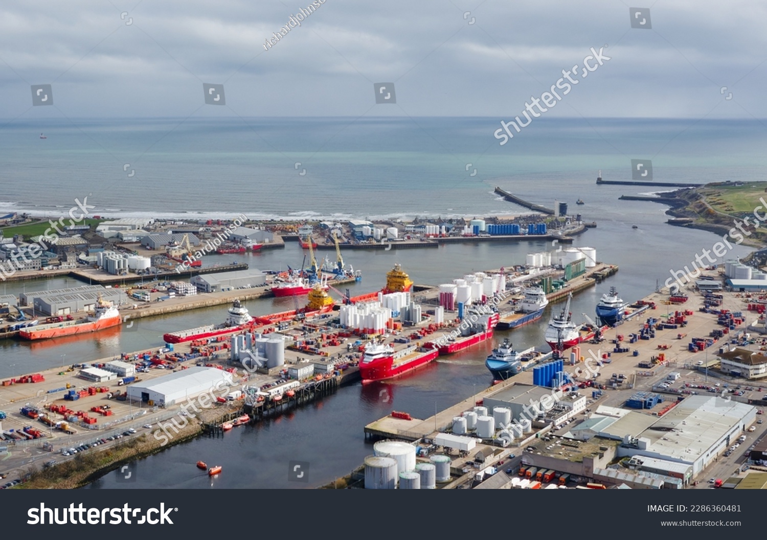Aberdeen harbour and ships viewed from above #2286360481