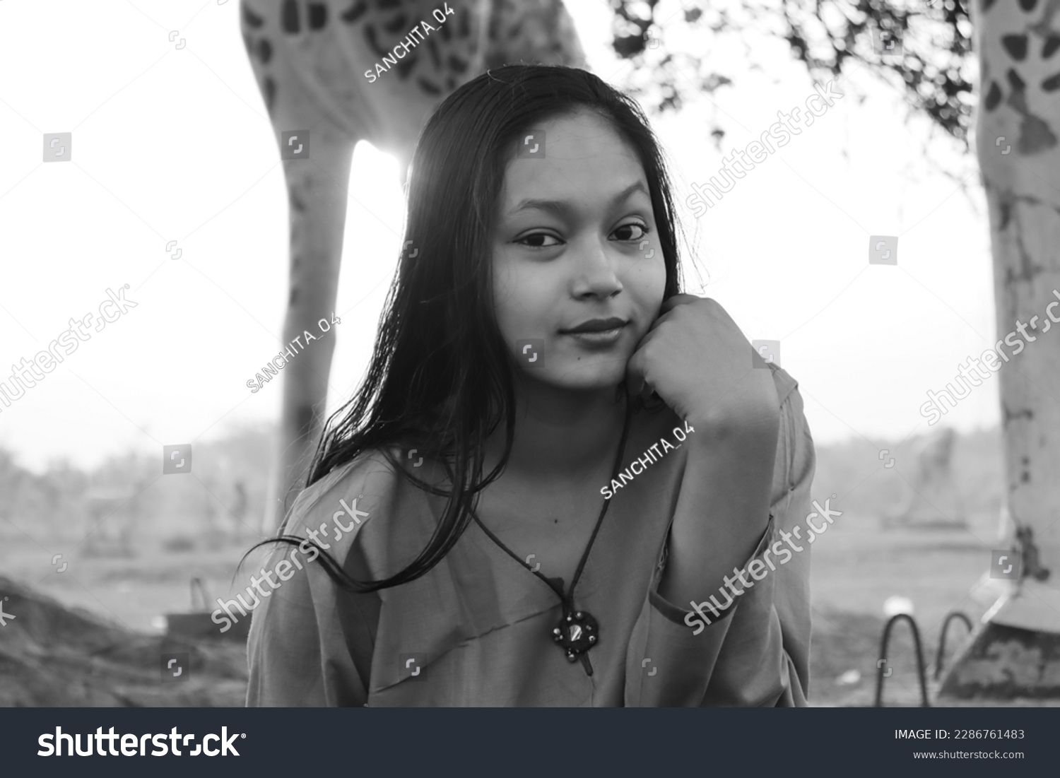 black and white portrait of a beautiful Bengali girl #2286761483