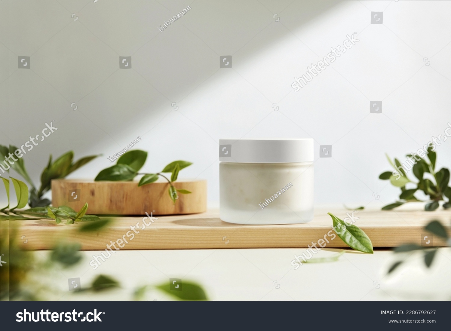 Skincare Green Plant Wood Face Cream White Scrub Translucent Bottle Facial Treatment #2286792627