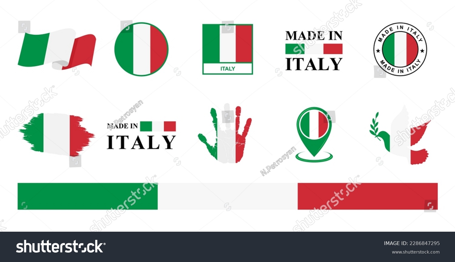 Italy national flags icon set. Labels with Italy - Royalty Free Stock ...