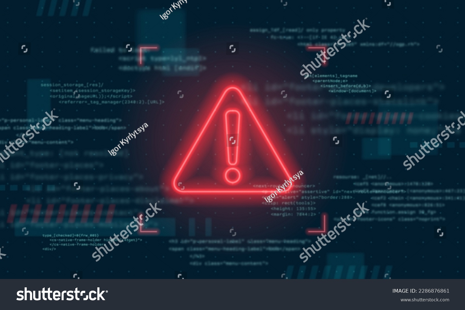 Danger sign. Hacked system or cyber attack. Vector illustration. #2286876861