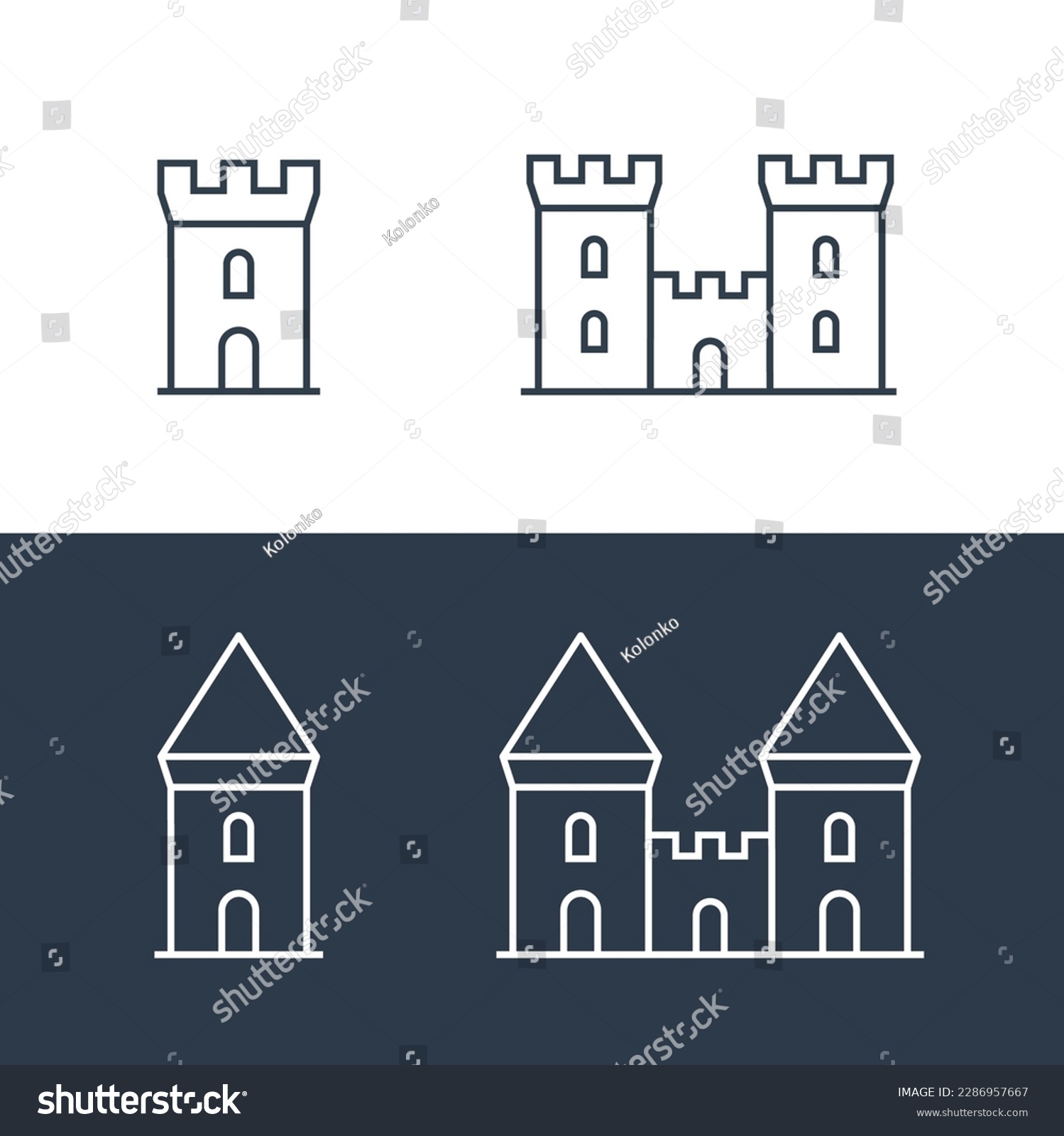 Castle vector icon fort line symbol tower. - Royalty Free Stock Vector ...