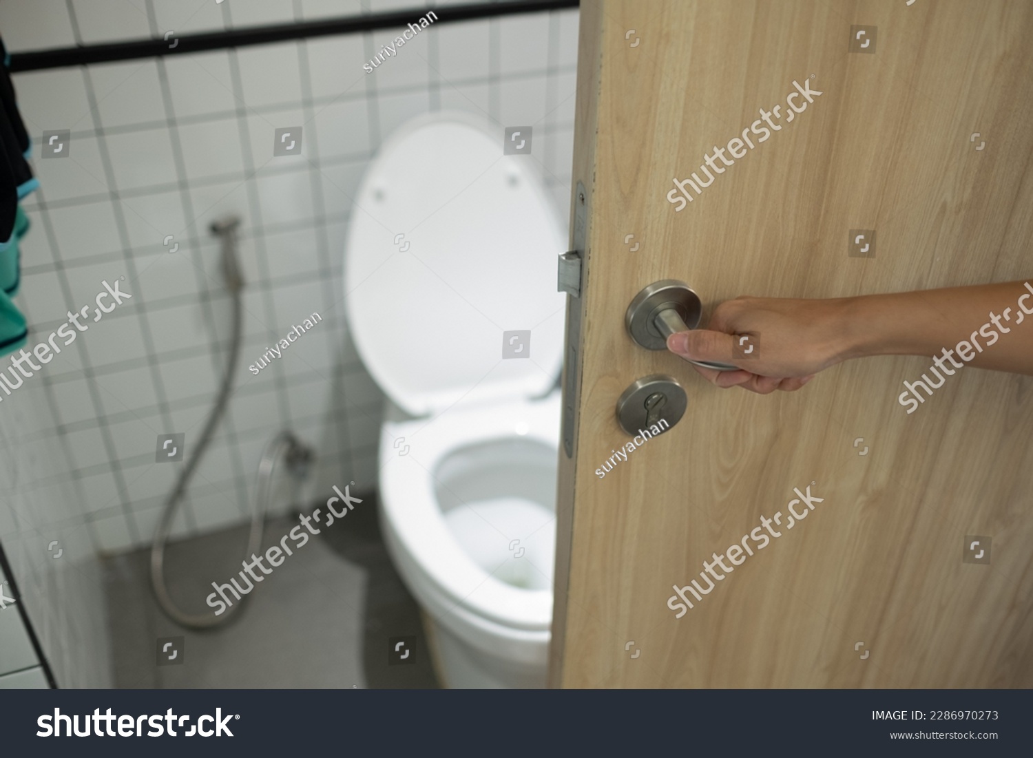 open the bathroom door, go to toilet

 #2286970273