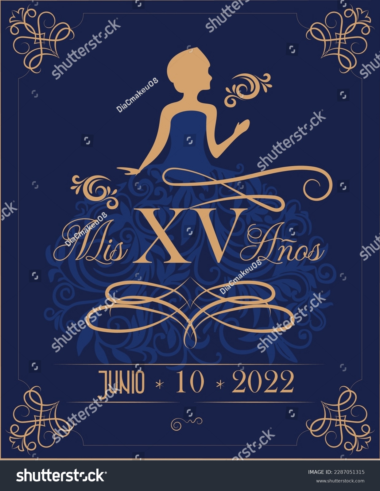 Blue xv years card invitation - Royalty Free Stock Vector 2287051315 ...