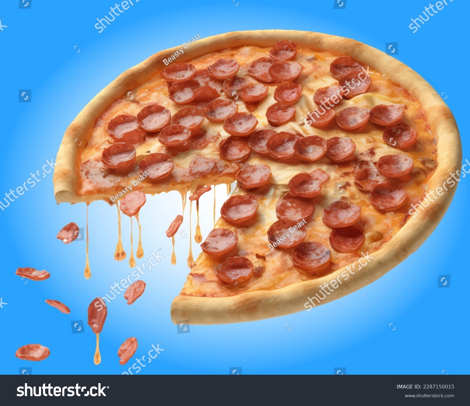 3d Pepperoni pizza, pizza with pepperoni and cheese and tomato. Italian food, Italia, Italian cuisine, take-away. Fast food casual food 3d icon #2287150015