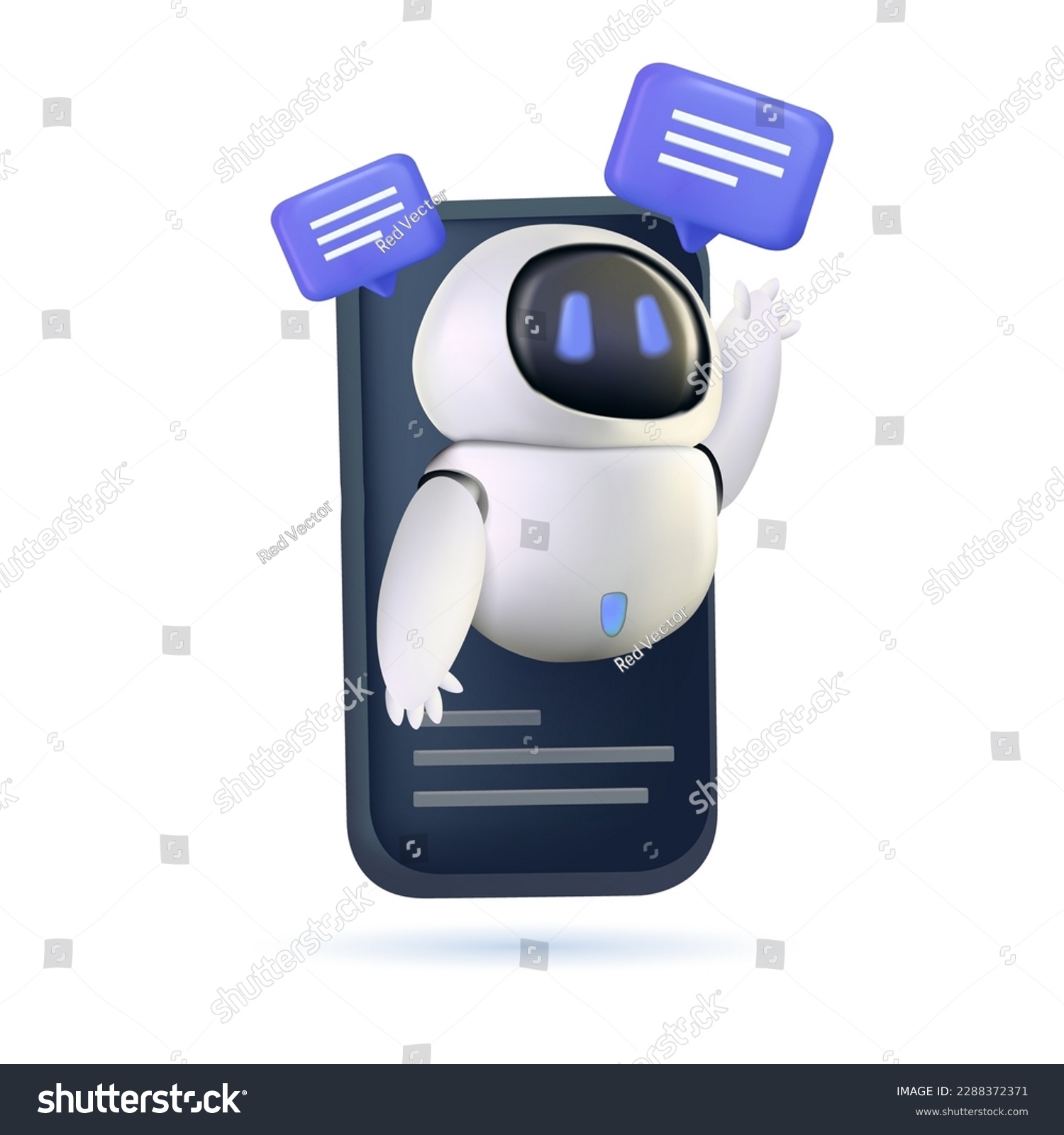 3D artificial intelligence. Digital brain neural network, AI servers and robots technology, artificial bot mind. Online communication with chat bot concept. 3D robot answer customer in chatbot service #2288372371