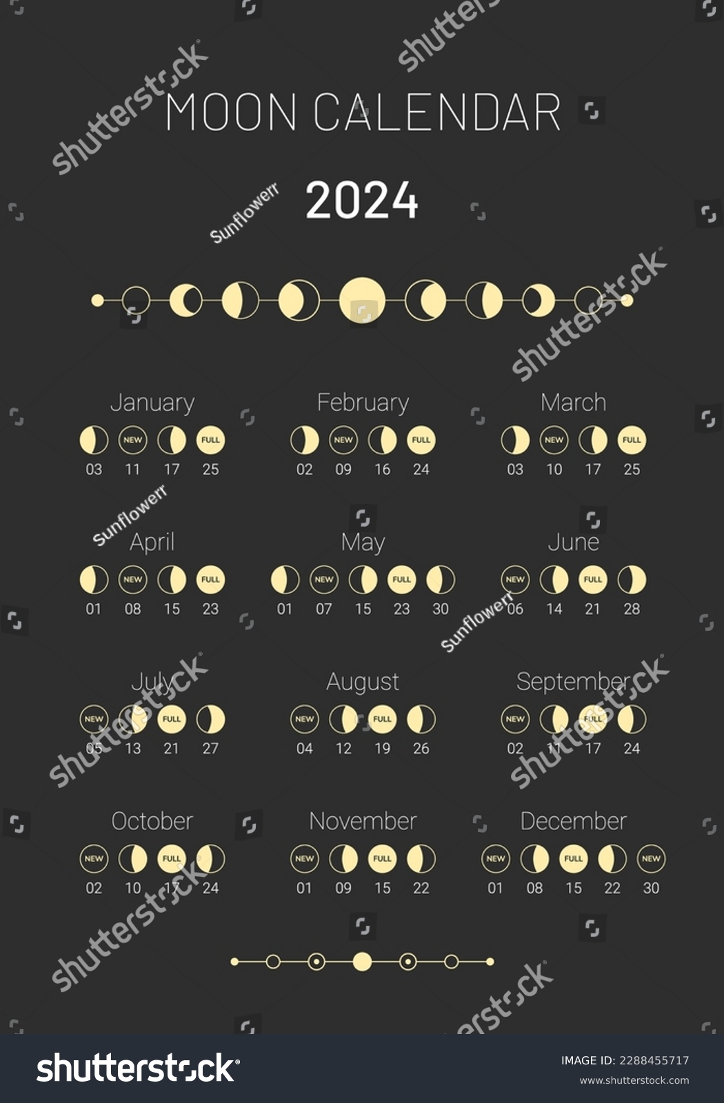 2024 year moon calendar monthly cycle planner - Royalty Free Stock ...