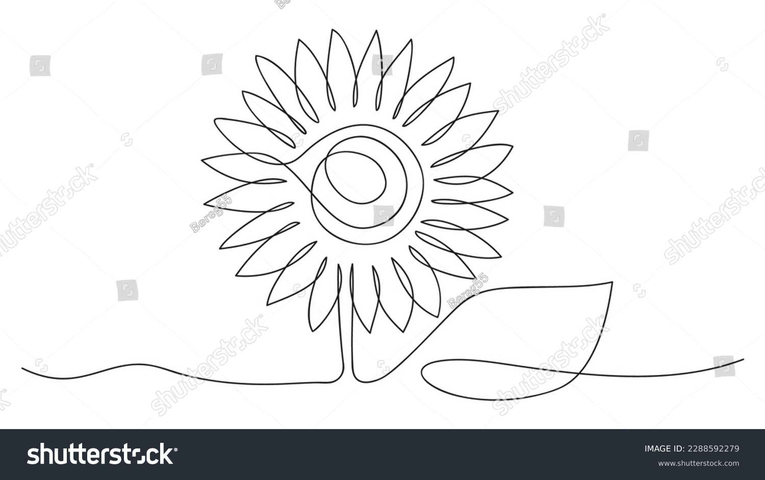 One line sunflower element. Black and white - Royalty Free Stock Vector ...