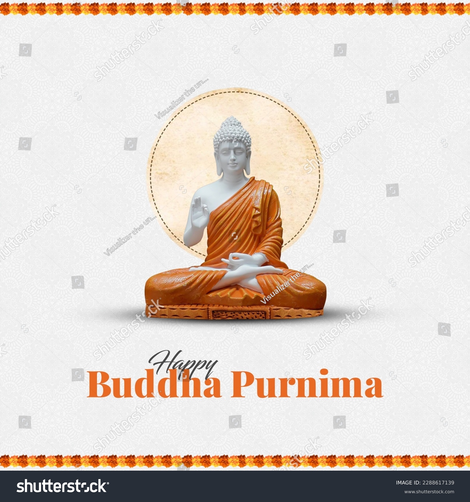Buddha Purnima, Buddha statue meditation, floral background #2288617139