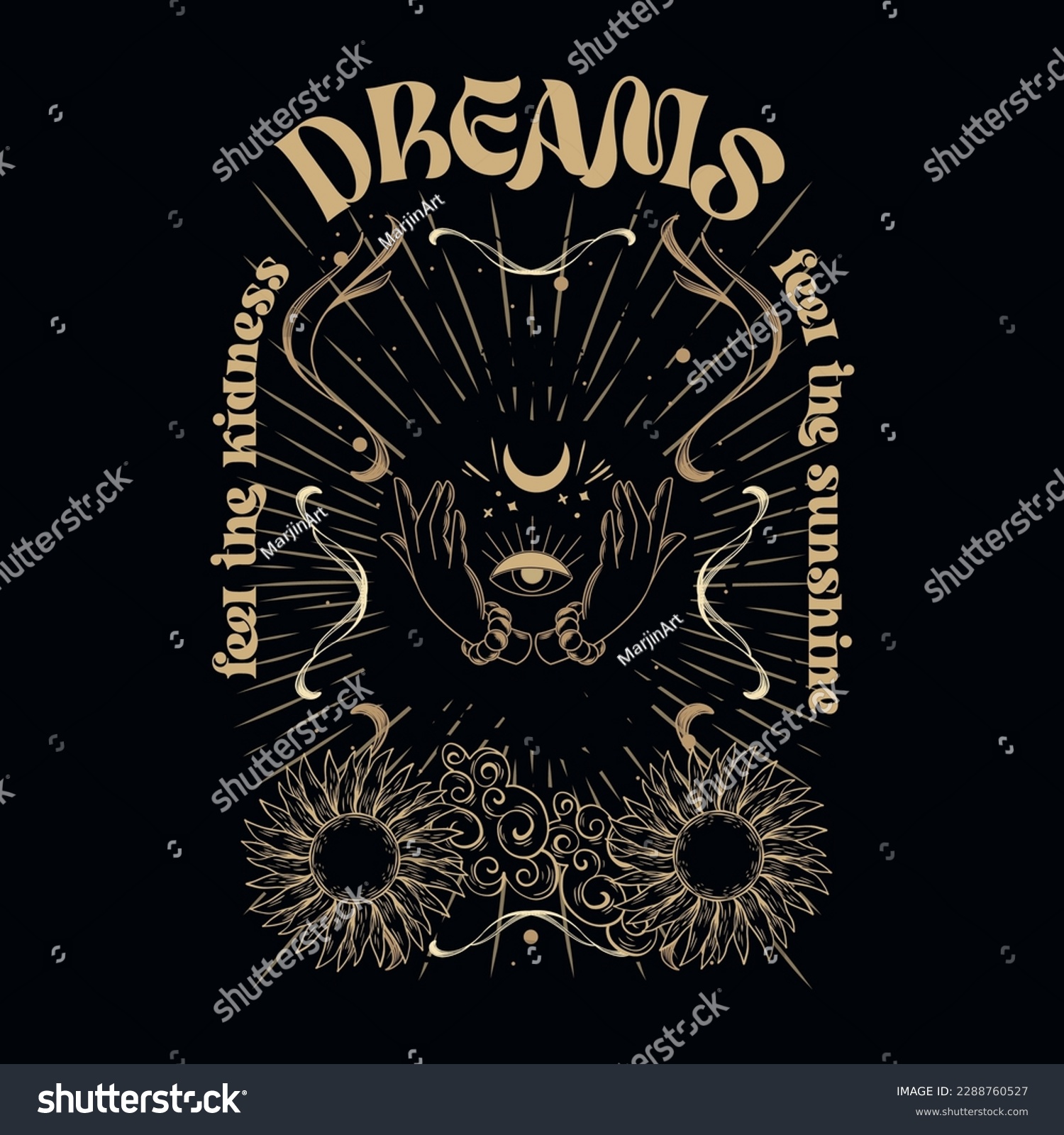 Dreams slogan with hand and moon illustration for t shirt print design or other uses - Vector #2288760527