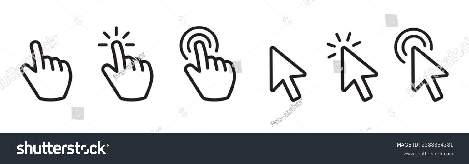 Set of Cursor icons click, vector icons. Mouse click cursor set. Cursor icon. Vector illustration #2288834381