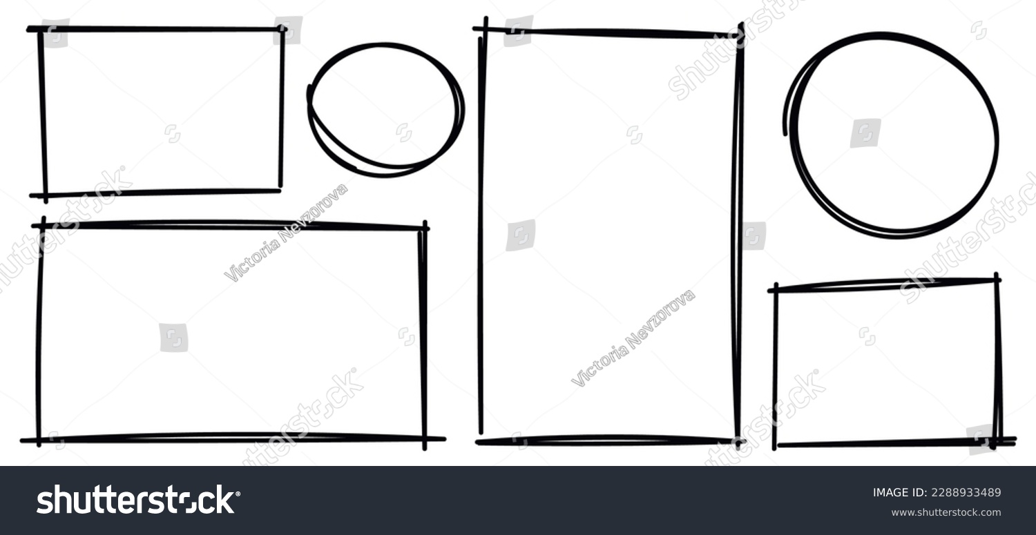 Ink empty black boxes set. Set of hand drawn square frames. Rectangle borders collections. Vector isolated illustration #2288933489