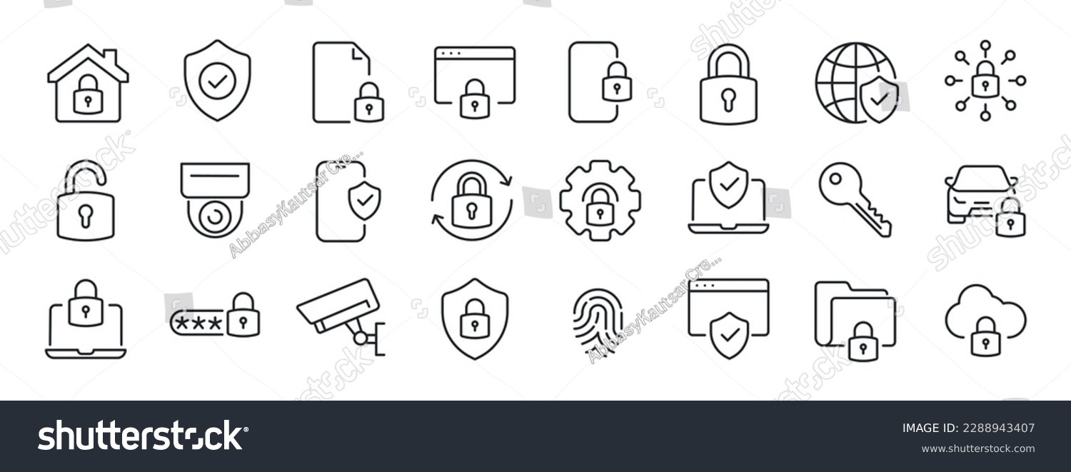 Safety, security, protection thin line icons. For website marketing design, logo, app, template, ui, etc. Vector illustration. #2288943407