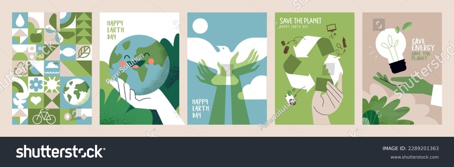 Earth day poster set. Vector illustrations for graphic and web design, business presentation, marketing and print material. #2289201363