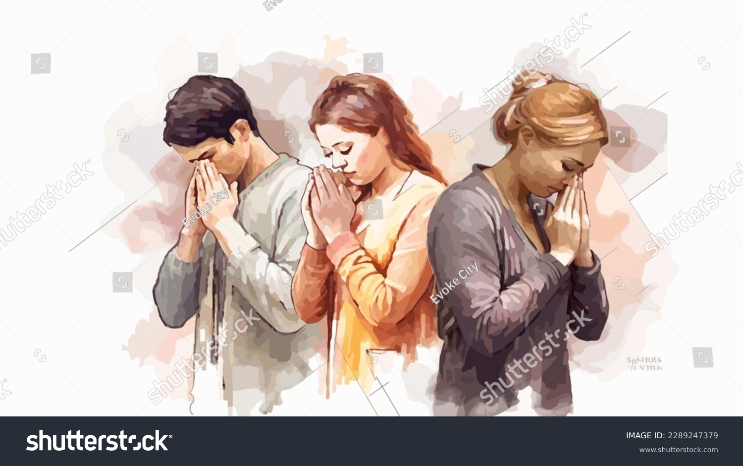 Jesus Disciples Praying Together Colorful Royalty Free Stock Vector