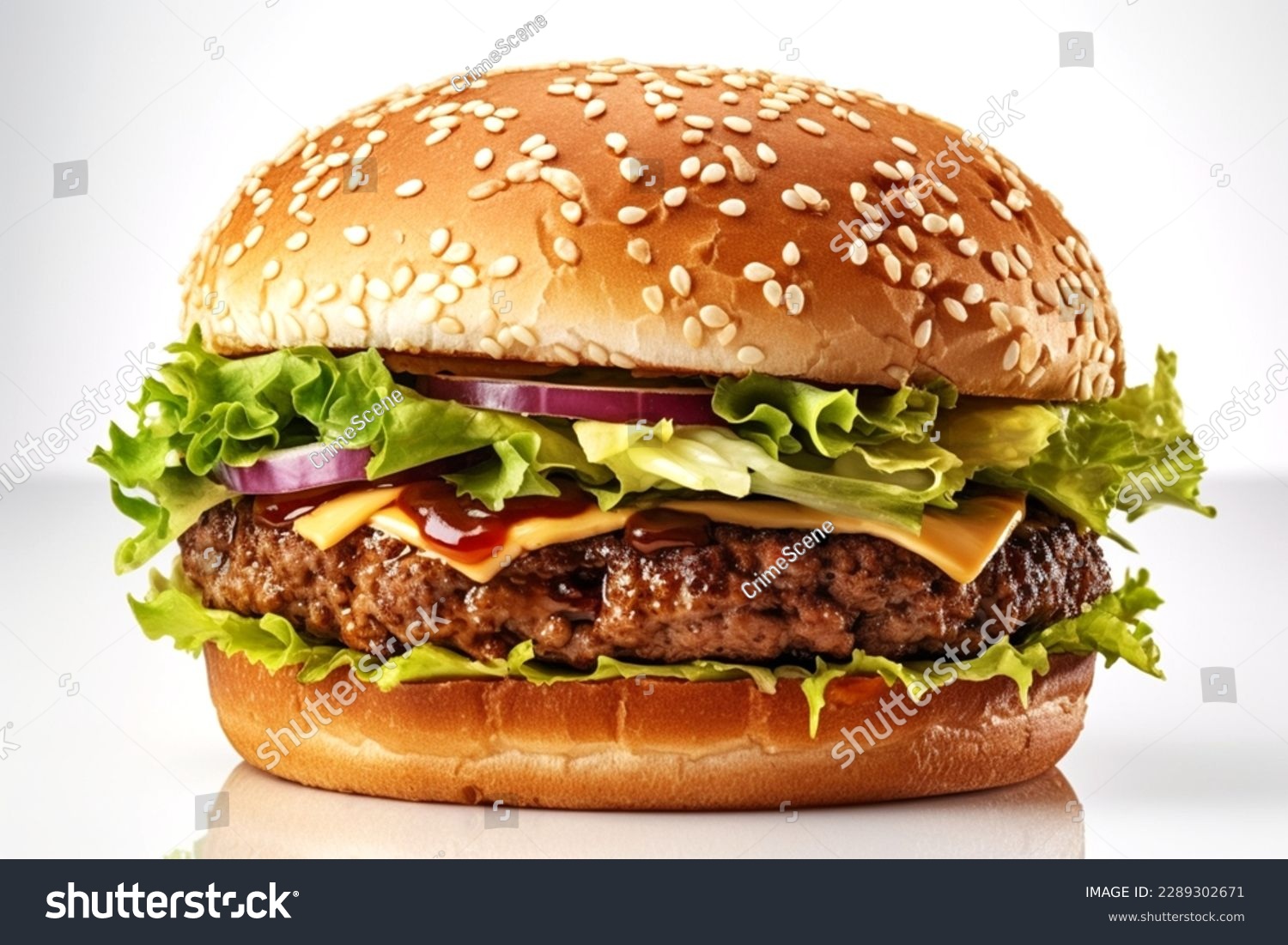 Tasty Hamburger with white Background #2289302671