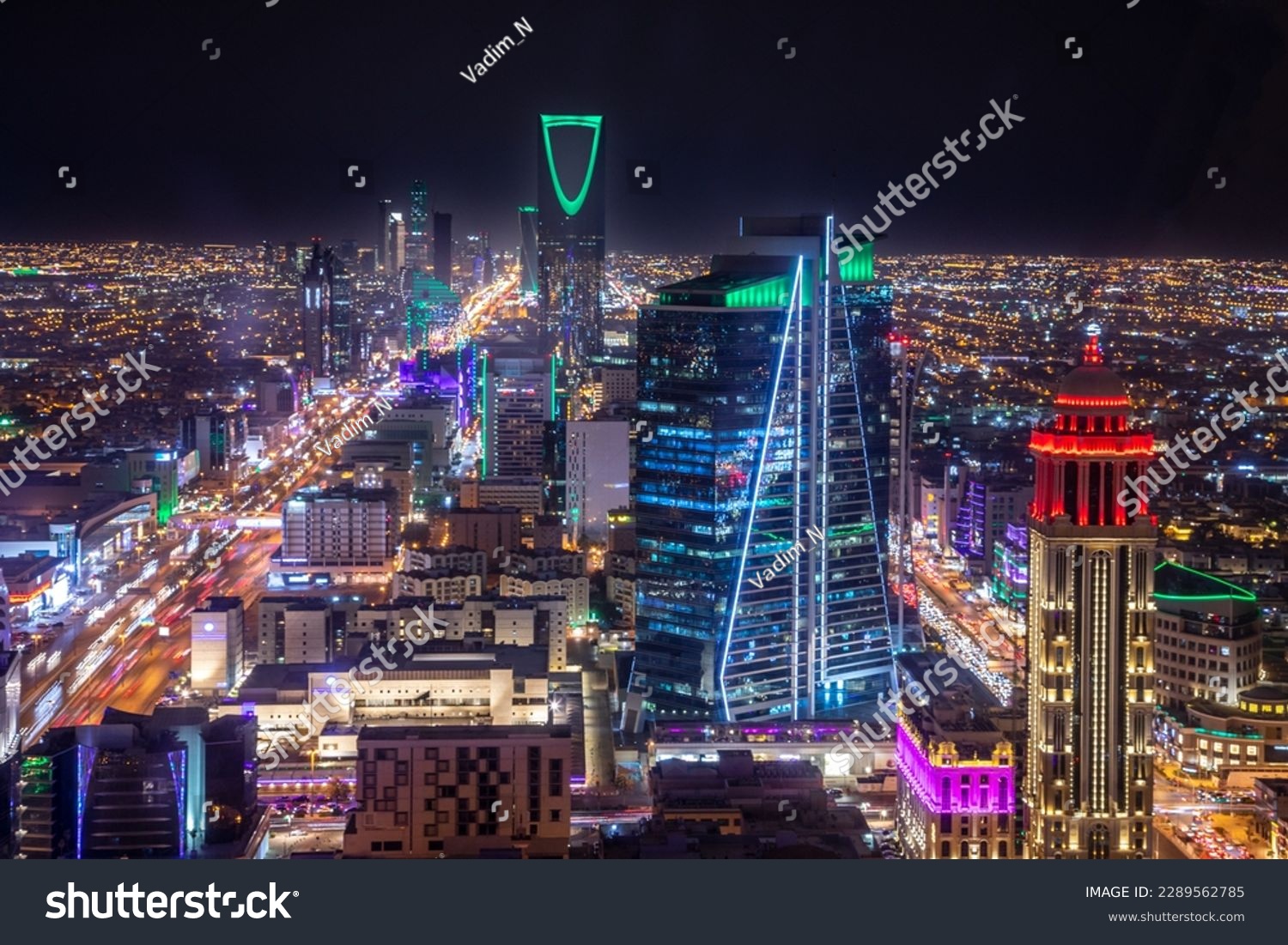 Night panorama of business district of Riyadh city, Al Riyadh, Saudi Arabia #2289562785