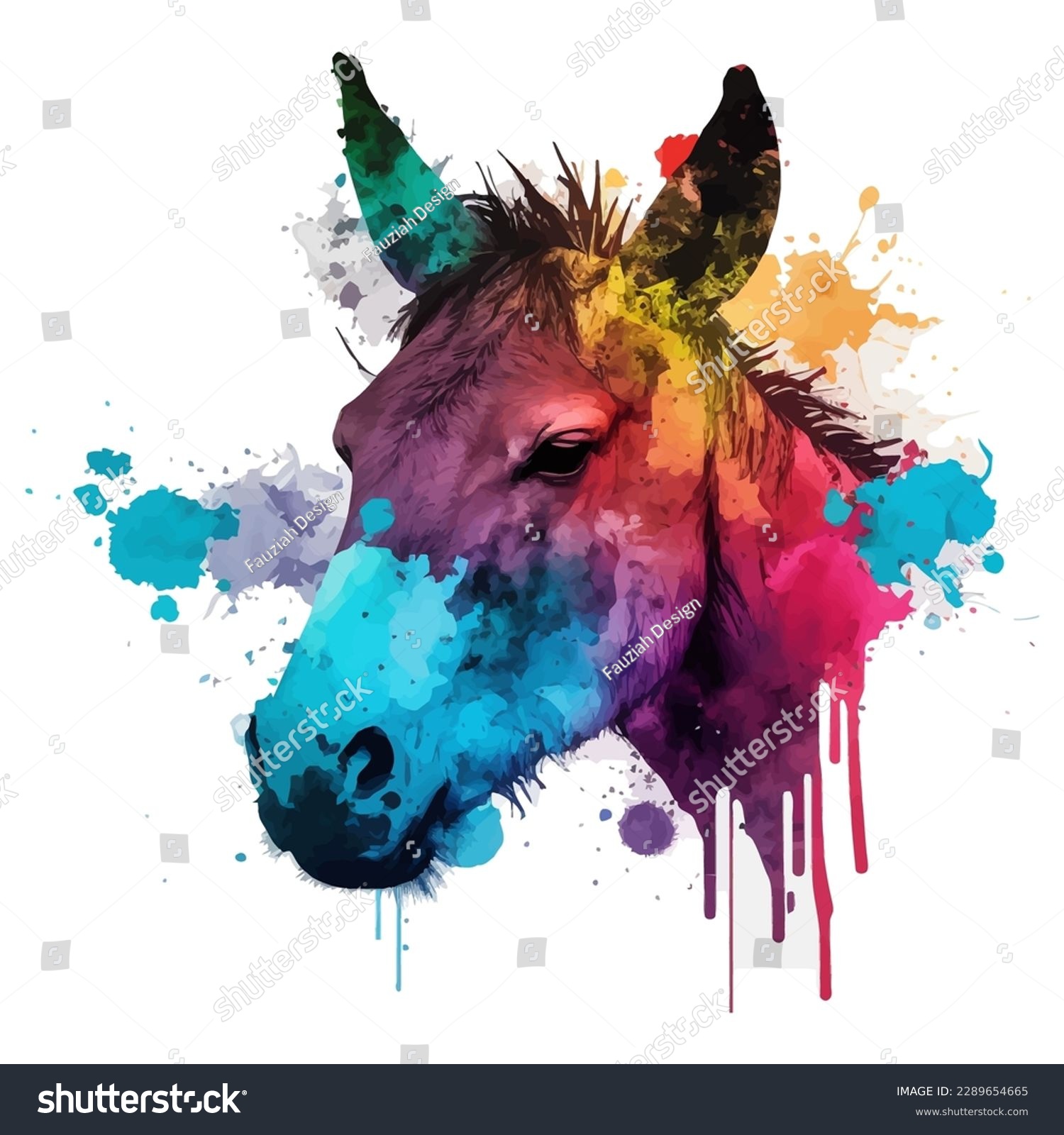 Donkey Muzzle Illustration, Watercolor Splash, - Royalty Free Stock ...