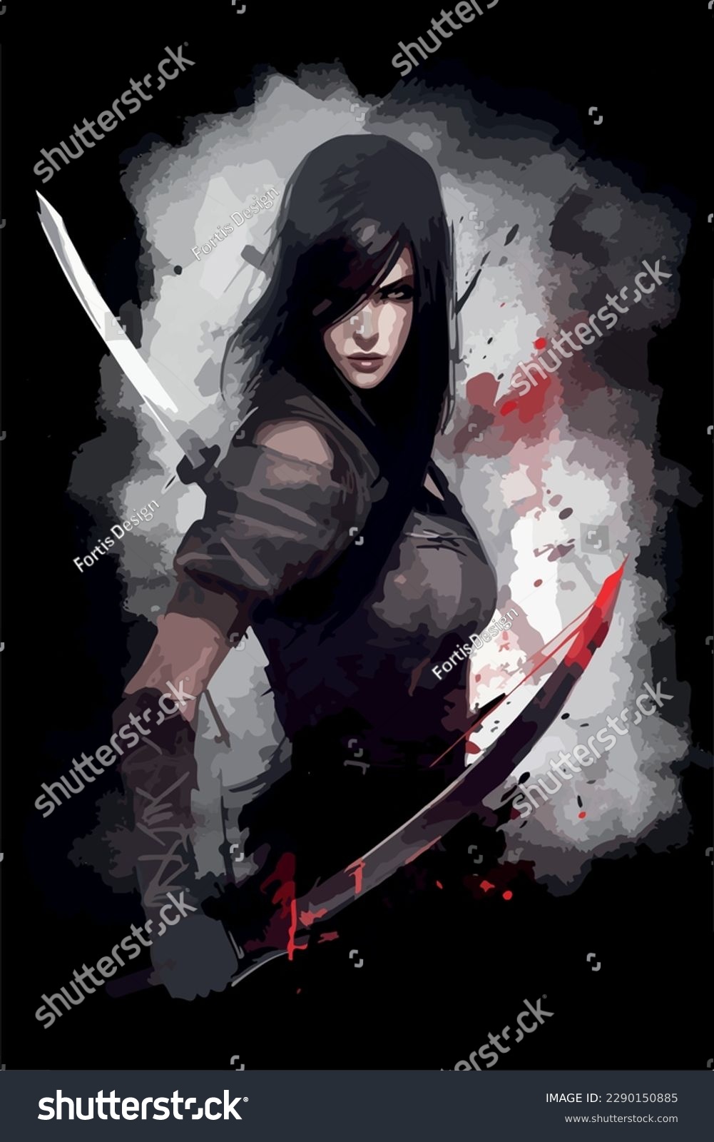 Woman assassin fantasy poster. Epic dark and - Royalty Free Stock ...