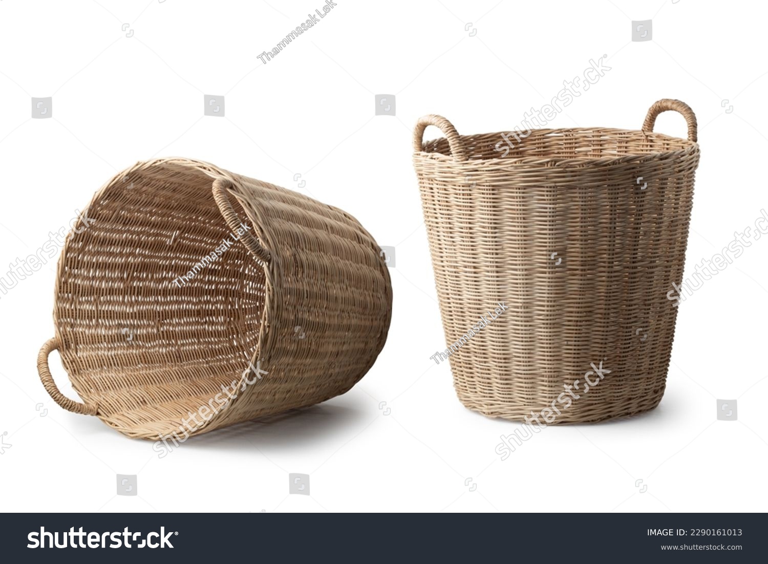 Empty wooden wicker basket on white background #2290161013