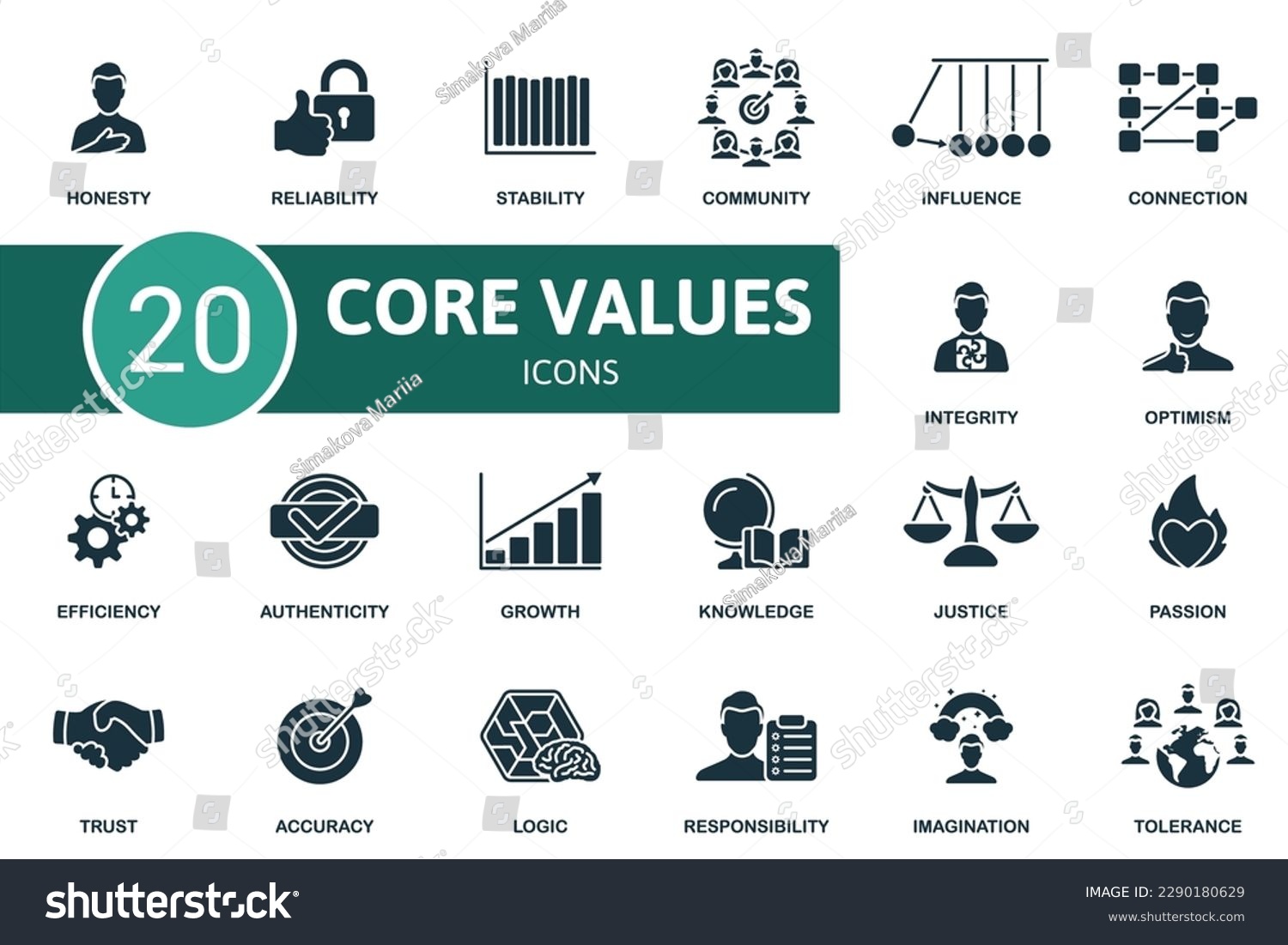 Core Values Set. Creative Icons: Honesty, - Royalty Free Stock Vector 