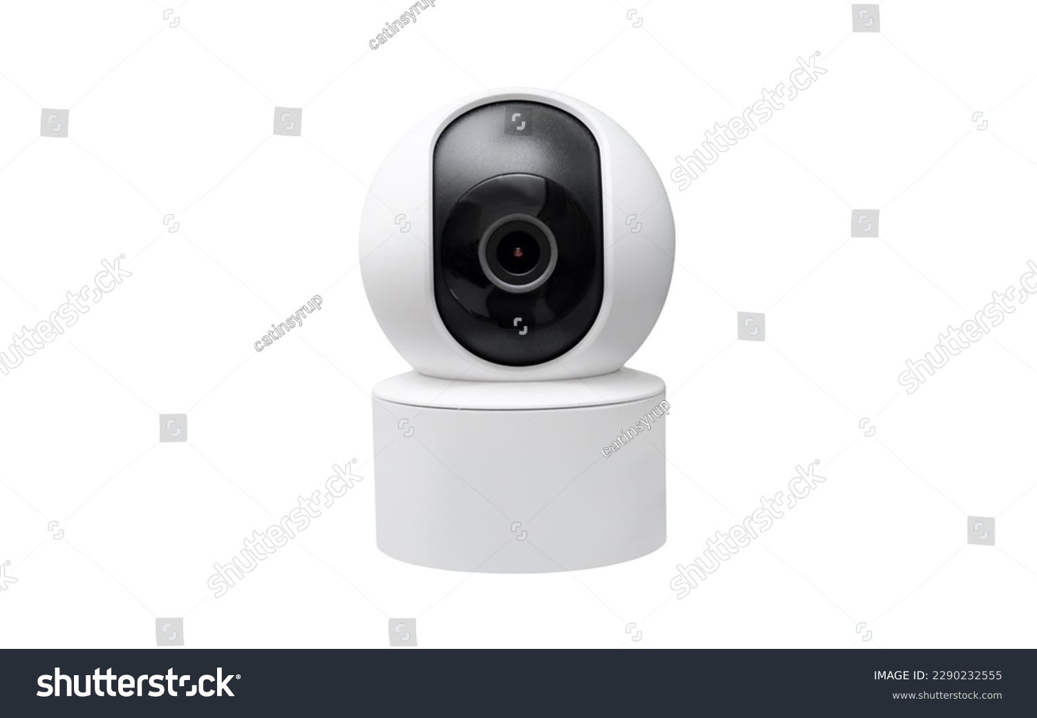 Closed up of Smart home wireless security camera isolated on white background, using for security monitoring or private cctv #2290232555