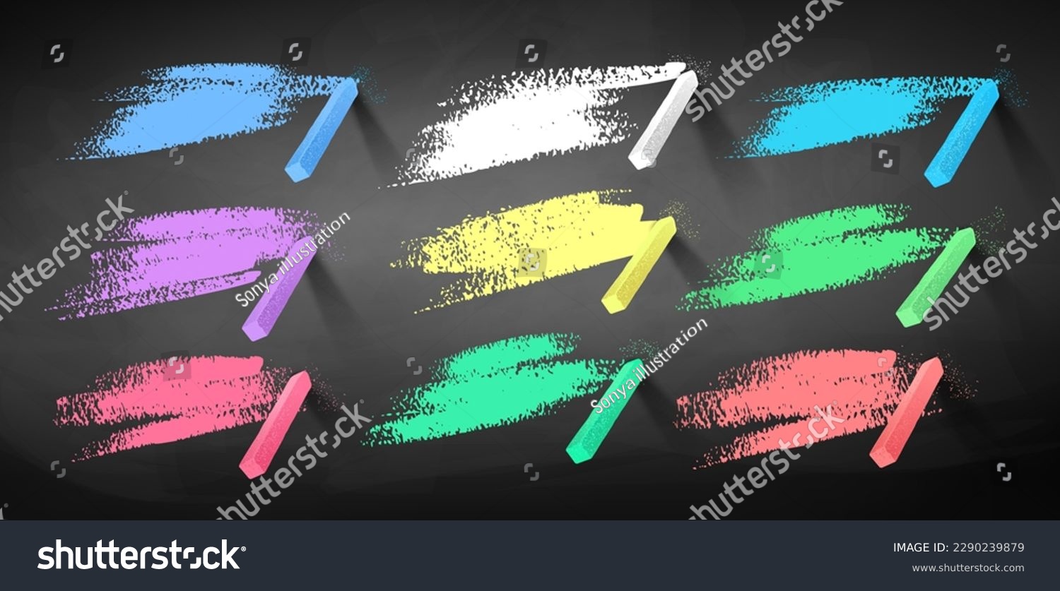 Vector set of hand drawn strokes and pieces chalk on chalkboard background #2290239879