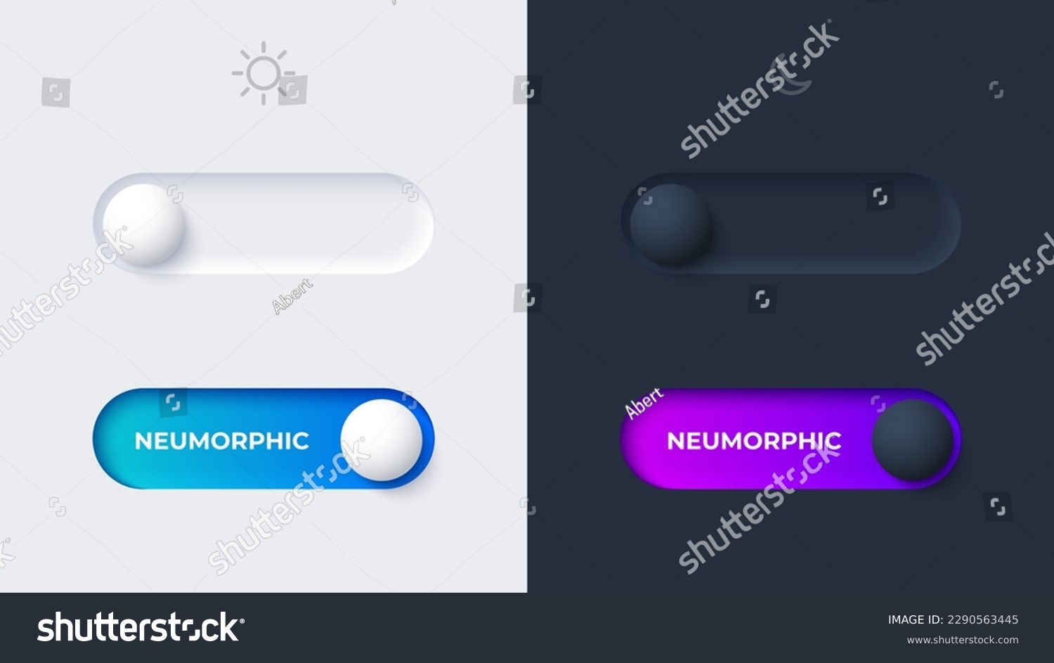 On and off switch in light and dark mode. Neumorphic design template #2290563445