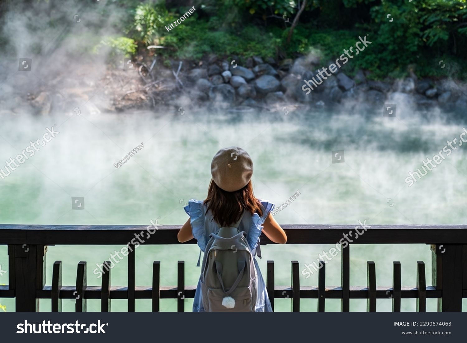 Young woman traveler looking at Hot spring pond at Xinbeitou thermal valley in Taiwan #2290674063