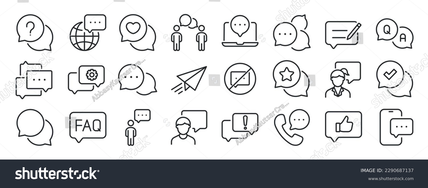 Speech buuble, dialogue, chat, communication thin line icons.  For website marketing design, logo, app, template, ui, etc. Vector illustration. #2290687137