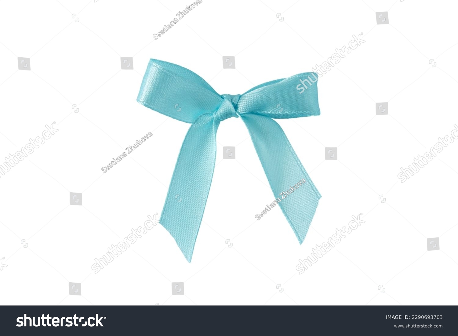 Light blue satin silk ribbon tied bow isolated on white #2290693703