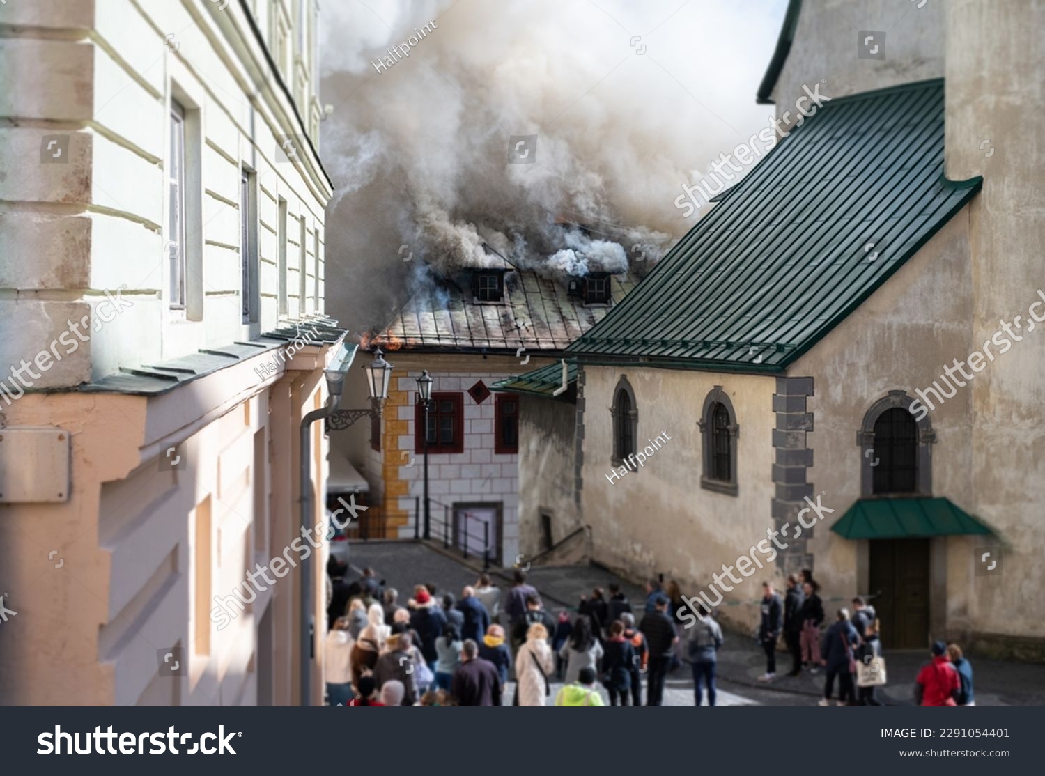 Close up of burning old city center. #2291054401