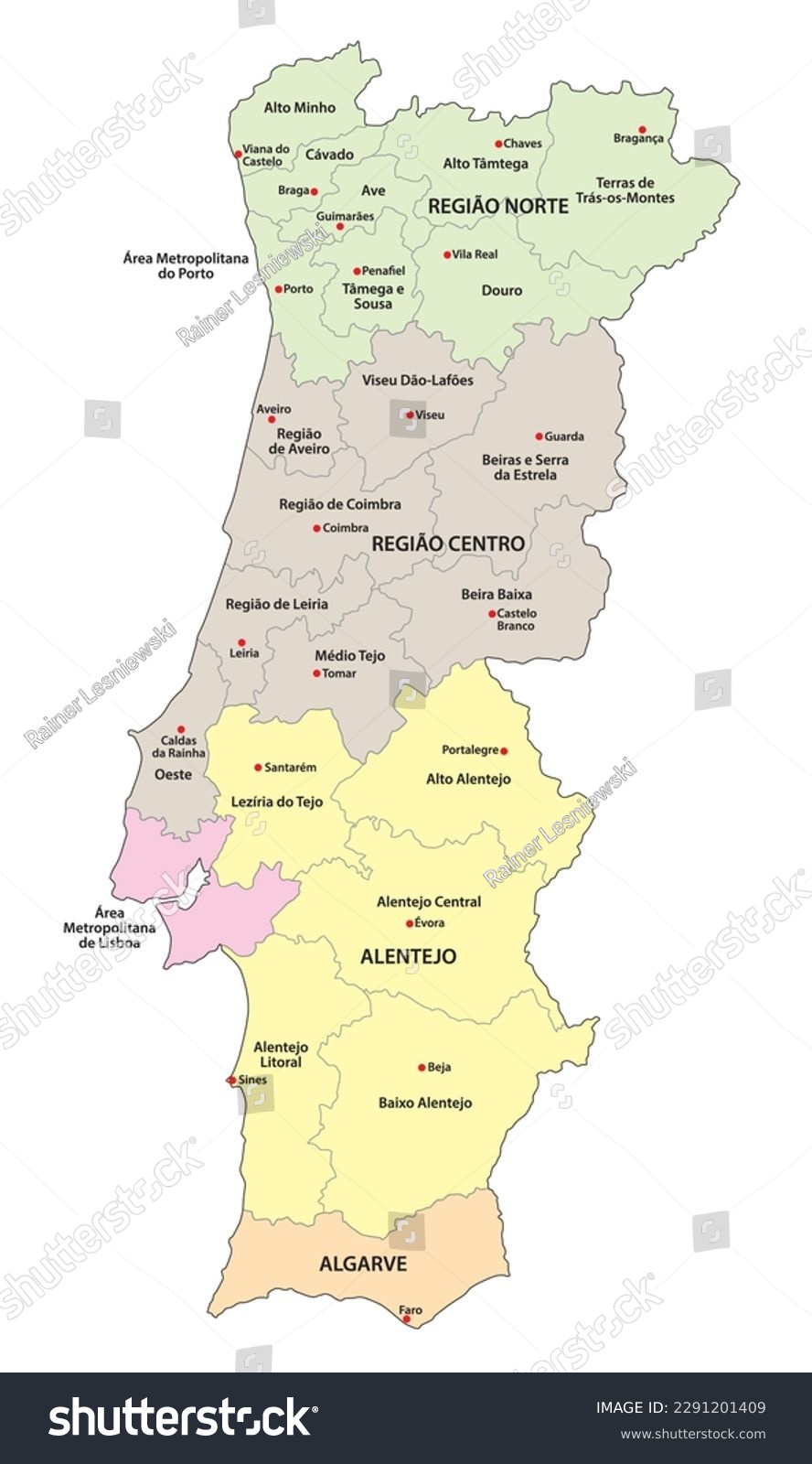 administrative vector map of portuguese regions - Royalty Free Stock ...