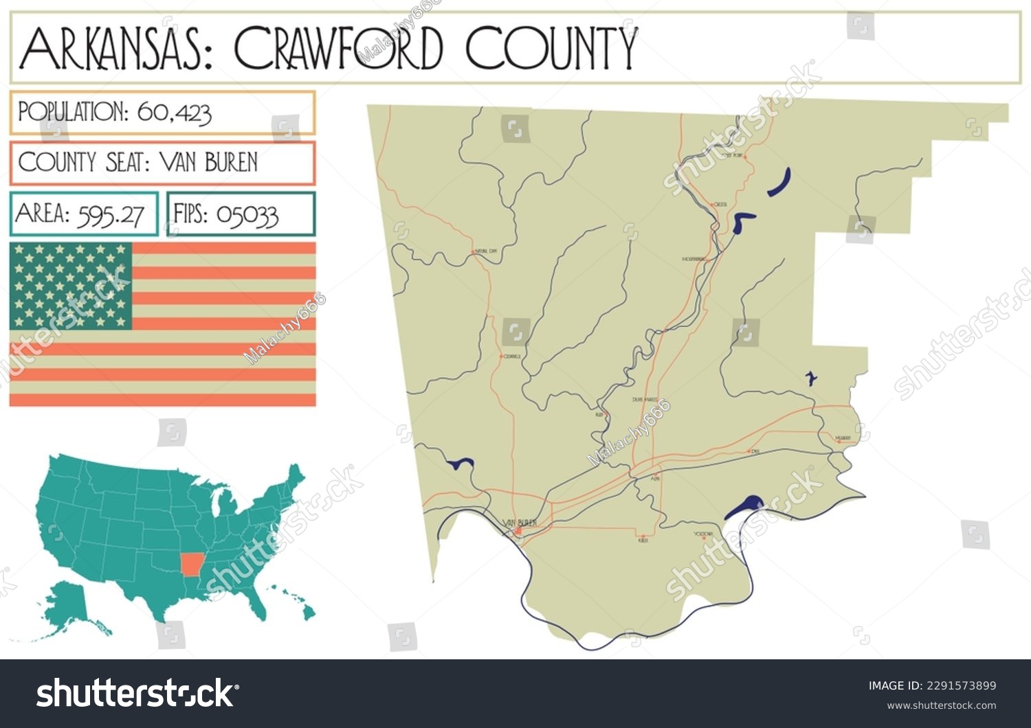 Large and detailed map of Crawford County in - Royalty Free Stock ...