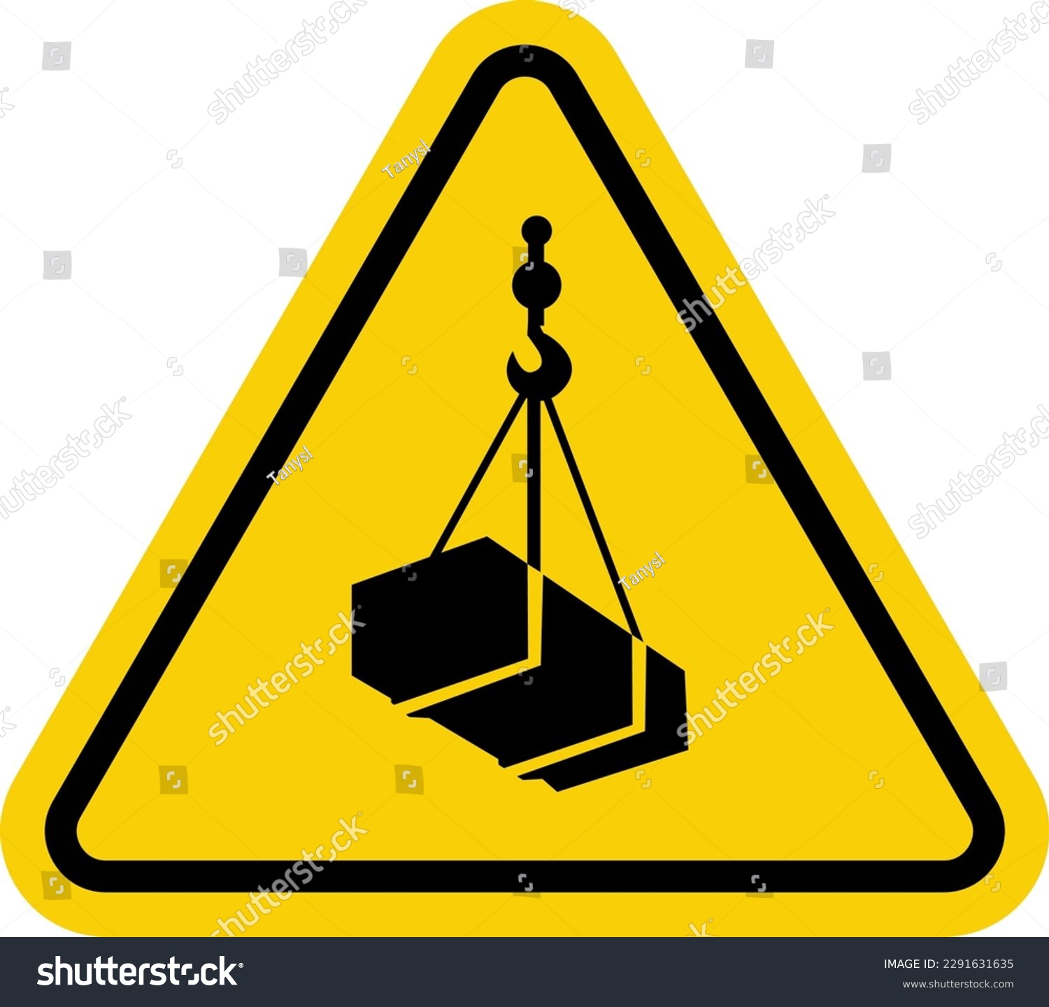 Crane sign. Crane warning sign with suspended - Royalty Free Stock ...