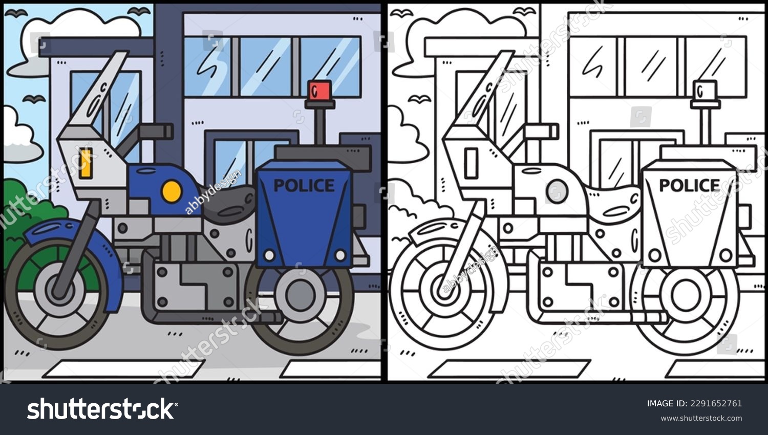 Police Motorcycle Coloring Page Illustration - Royalty Free Stock Vector 2291652761 - Avopix.com