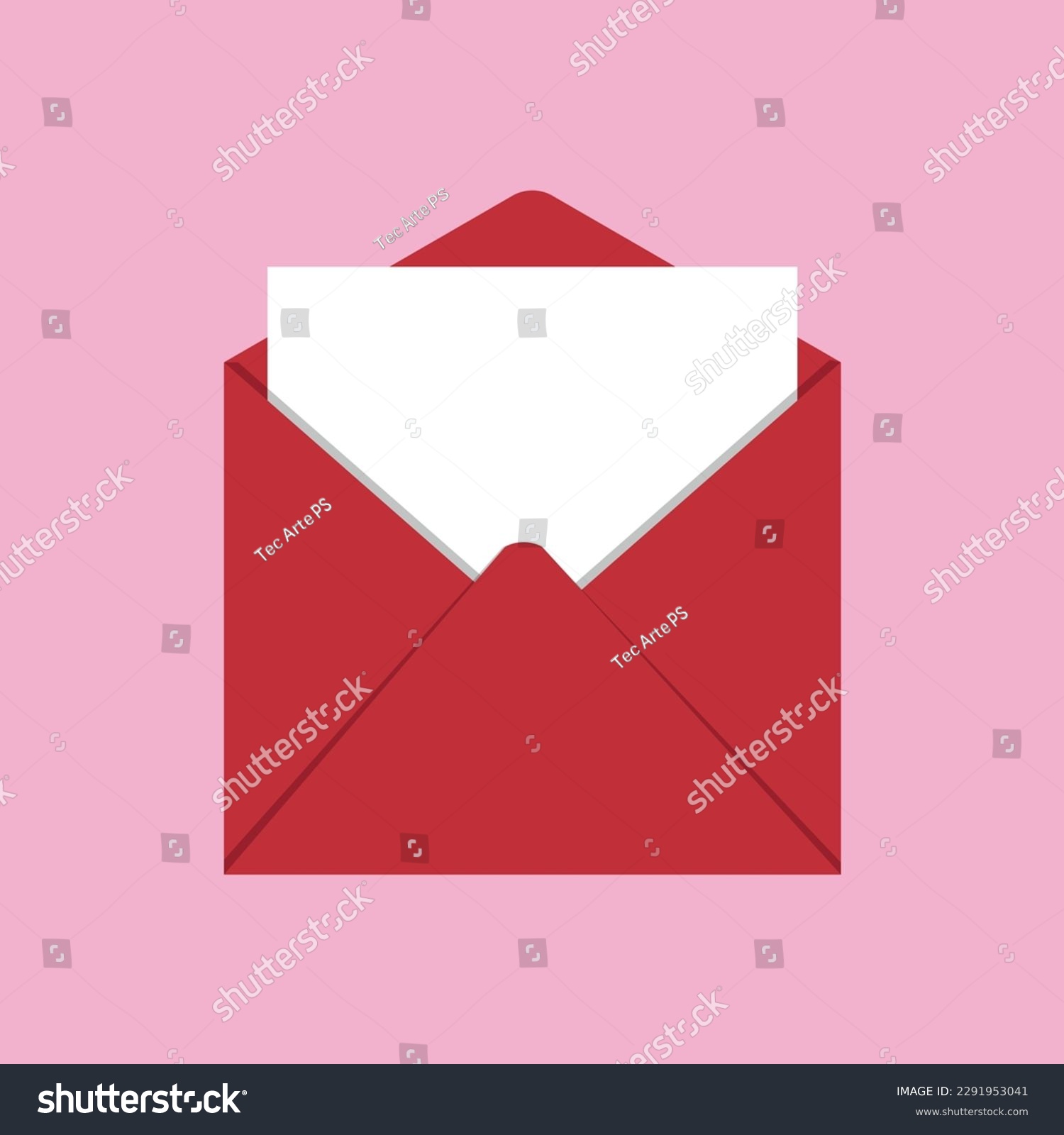 Letter envelope in red color isolated on pink background, envelope vector illustration. #2291953041