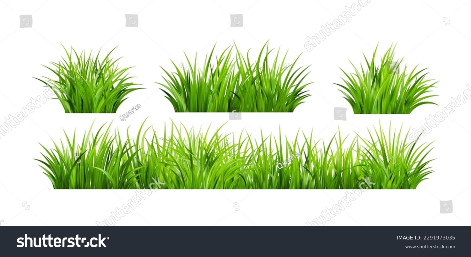 Realistic green grass. Bushes of fresh greens. Spring meadow. Summer lawn. Glade with plants. Nature landscape vector illustration. #2291973035