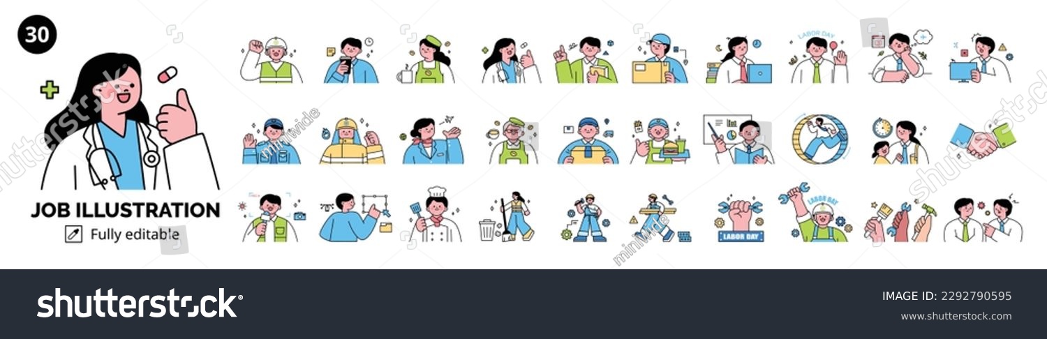 Labor Day. people who are working. Illustration of busy characters and workers rights in different professions. #2292790595