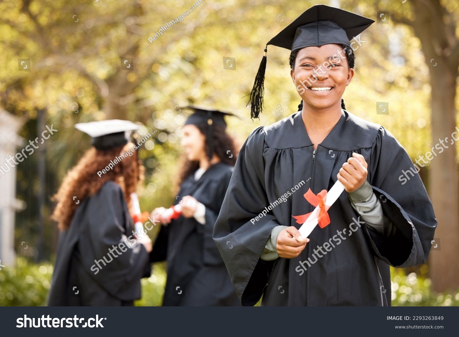 Im excited to celebrate this day with my peers. Portrait of a young woman holding her diploma on graduation day. #2293263849