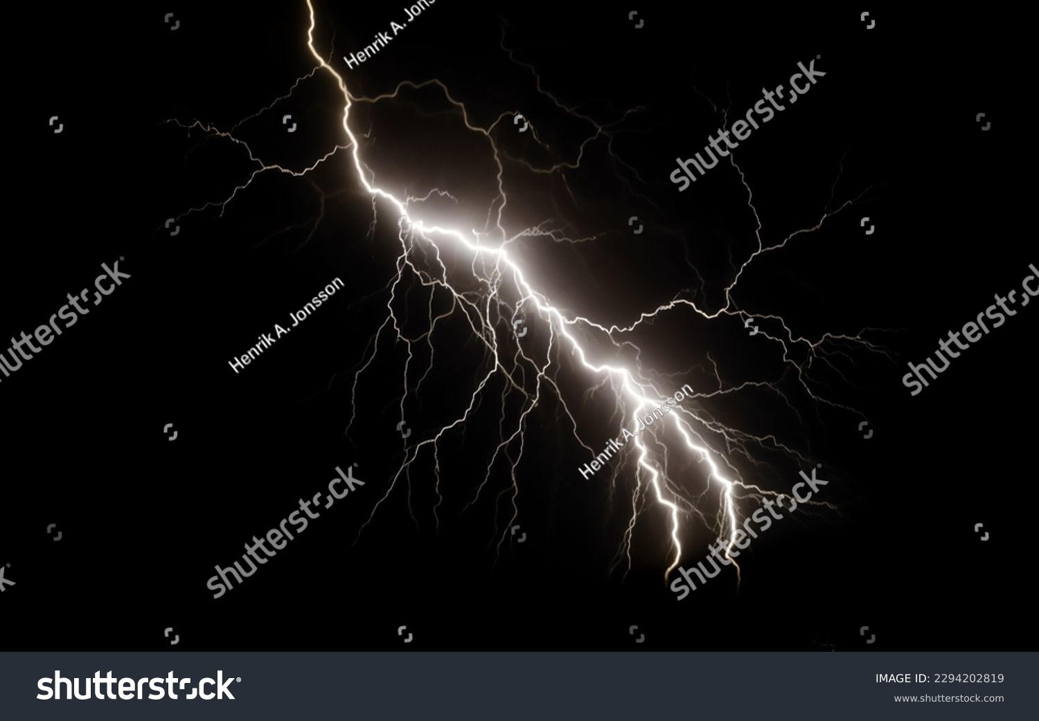Lightning bolts isolated on black, capturing nature's force, shallow depth of field #2294202819